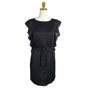 Michael Kors Women’s Black Lace Overlay Ruffled Sleeves Cocktail Dress Small